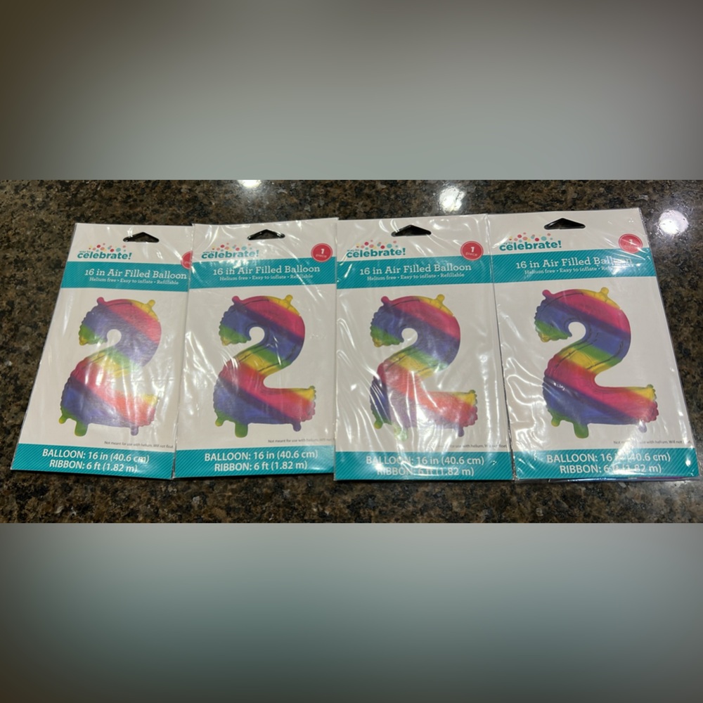 4- #2 air filled balloons 16” with ribbon